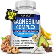 TopLux Magnesium Complex 1000mg, 7 Types for Sleep, Muscle  Bone, 90 Capsules