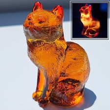 Vintage Mosser Sitting Cat Figurine ~ Persimmon Orange with Red ~ Great UV Glow