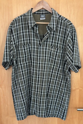 Jack Wolfskin Travel Herren Kurzarm Hemd khaki grün kariert Gr. XL wie Neu