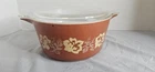 Vintage Pyrex Casserole Terra Cotta Rose  474B 1.5  quart W/ Lid Designer Series