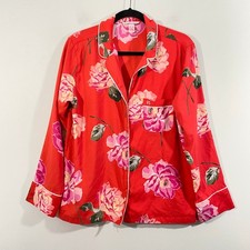 Victoria's Secret Women Red Floral Satin Button Up Pajamas Top Size M