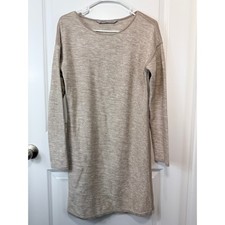 Athleta Womens Oatmeal Heather Knit Long Sleeve Shift Sweater Dress M Athleisure