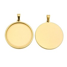 10pcs stainess steel cabochon base setting 25mm round cameo pendant trays diy...
