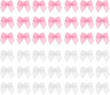 Mini Bows for Crafts, 100 Pcs 1 Inch Pink White Tiny Ribbon Bows Small Satin Bow