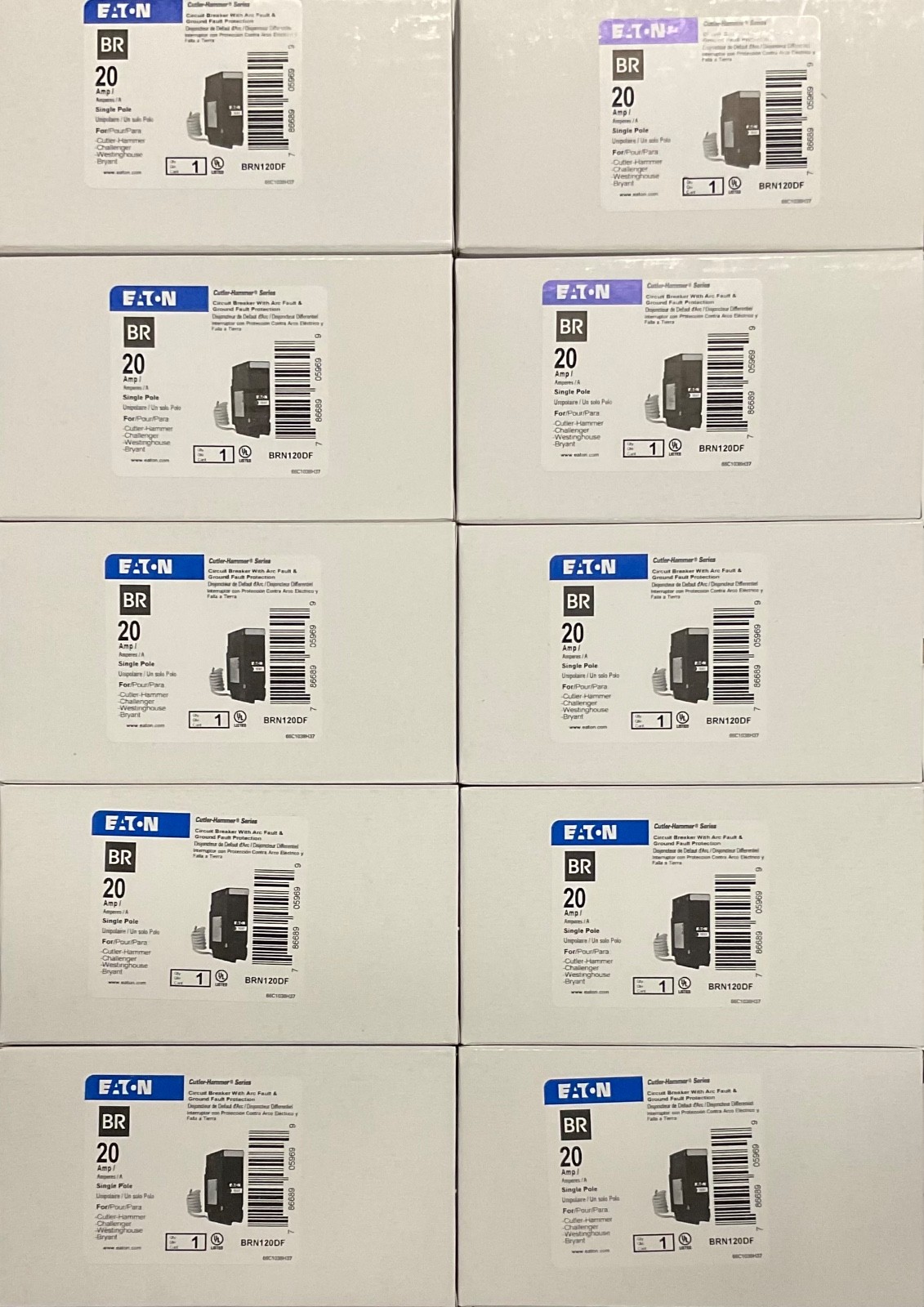 10PCS CUTLER HAMMER EATON BRN120DF 20A DUAL AFCI/GFCI ( with pigtail wire) NEW