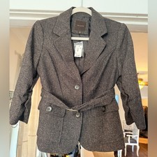 The Limited Womens Tweed Blazer Jacket Brown Tan Ruched 3/4 Sleeve XS NWT