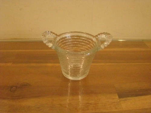 Art Glass Mini Woven Basket Toothpick Holder Clear 2" Vintage