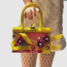 OOAK Barbie Doll Purse Yellow & Pink Bag For 11” Fashion Dolls Designed by ‘Bee