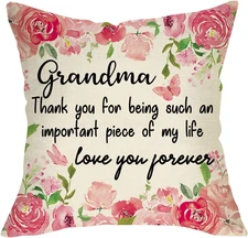 To My Grandma Gift from Granddaughter Grandson Floral Decorative Throw Pillow Co