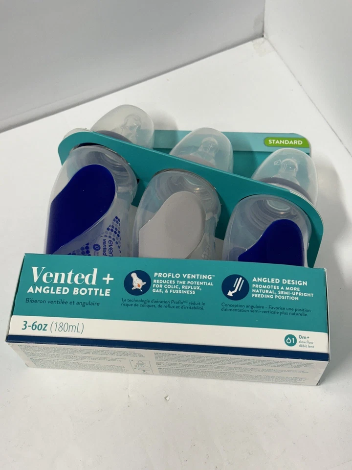 Evenflo Advanced+ 3 botellas en ángulo y ventiladas azul marino y gris 3-6 oz totalmente nuevas Foto 2 de 4