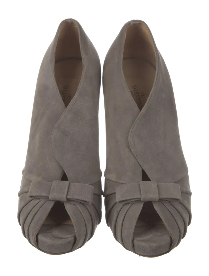 Valentino Pumps 女式 8 灰色麂皮绒蝴蝶结口音高跟鞋懒人鞋 — 第 3/4 张图片