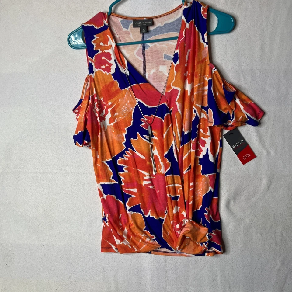 Camisa Pullover Bold Elements Hombro Frío Mujer Talla M Naranja Adornada SS Foto 3 de 4