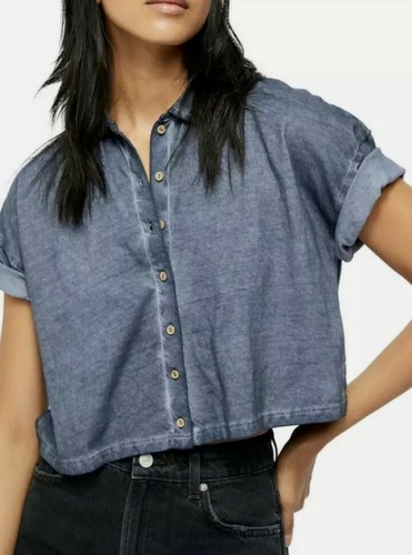 CROPPED DISTRESSED BLUE TOP TEE | eBay
