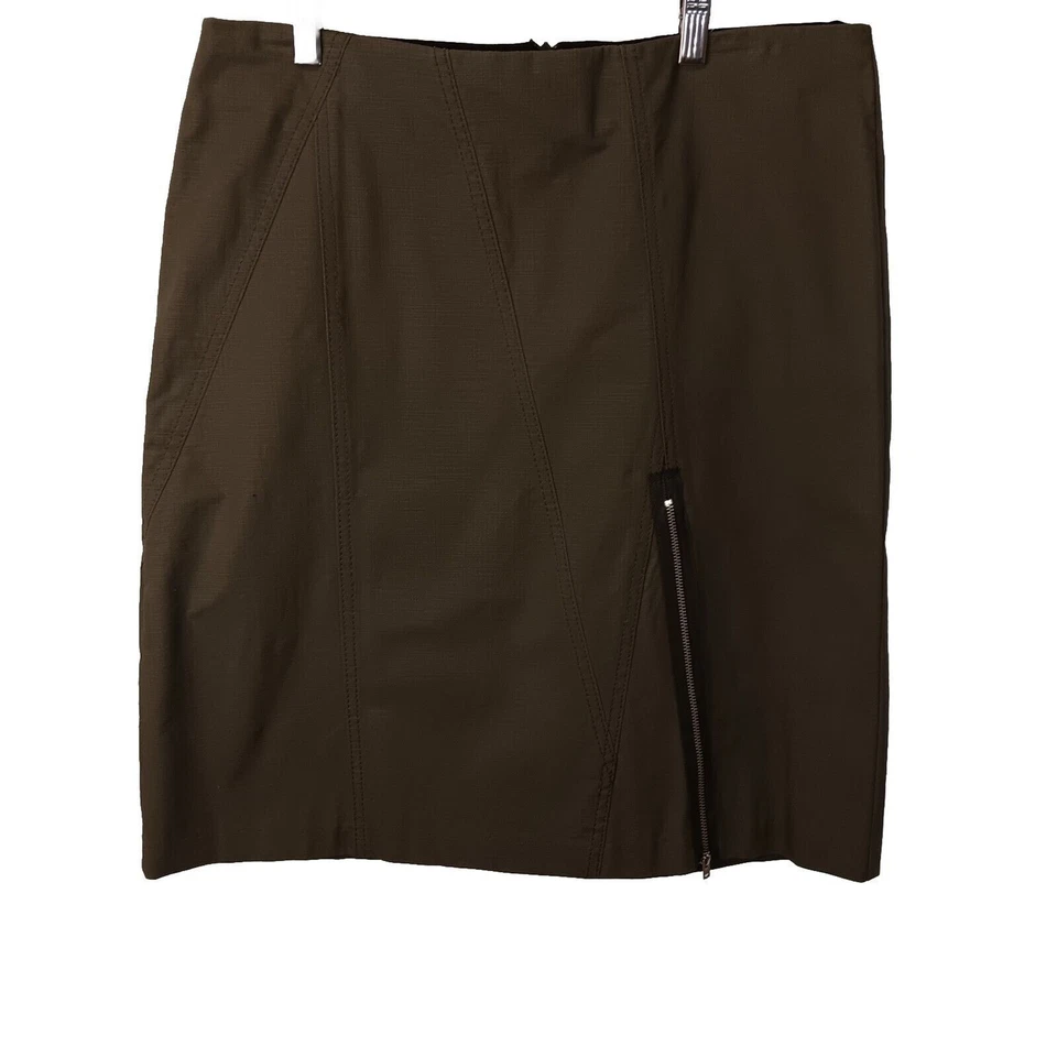 Poleci Olive Green A-Line Skirt w Inverted Bottom Side Zip Detail, NWT, 12 - Image 2 of 4