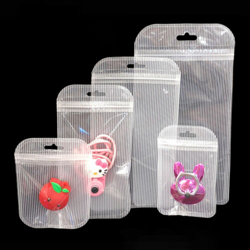 Multi-Size Front Clear Back Color Glossy Flat Mylar Zip Seal Bags w/ Hang Hole - Picture 7 of 13