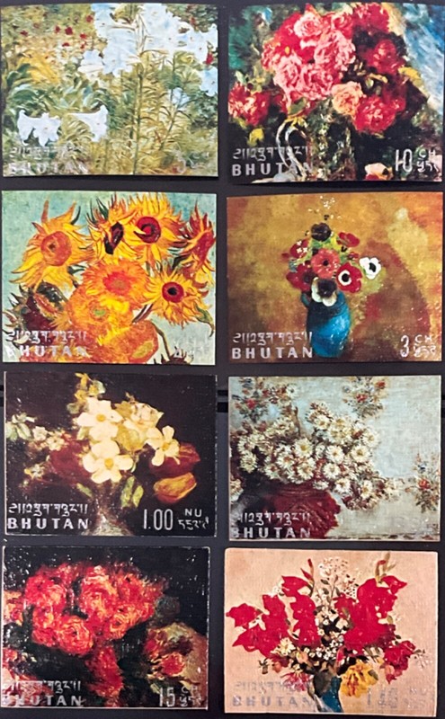 Bhutan #Mi339-Mi346 MNH 1970 Floral Paintings Lacquered Cardboard [114/114J]