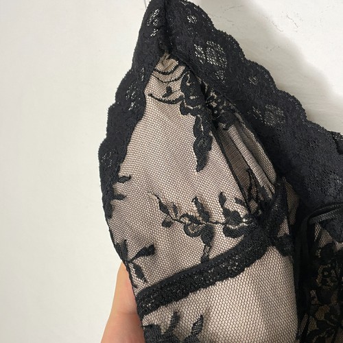 Blusa Top Cami Vintage Y2K Malla Floral Encaje Talla 14 Beige Negra - Imagen 6 de 7