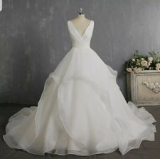 Reino Unido Blanco/Marfil Sin Mangas Nupcial Cuello en V Organza Línea A Vestidos de Novia Talla 6-18