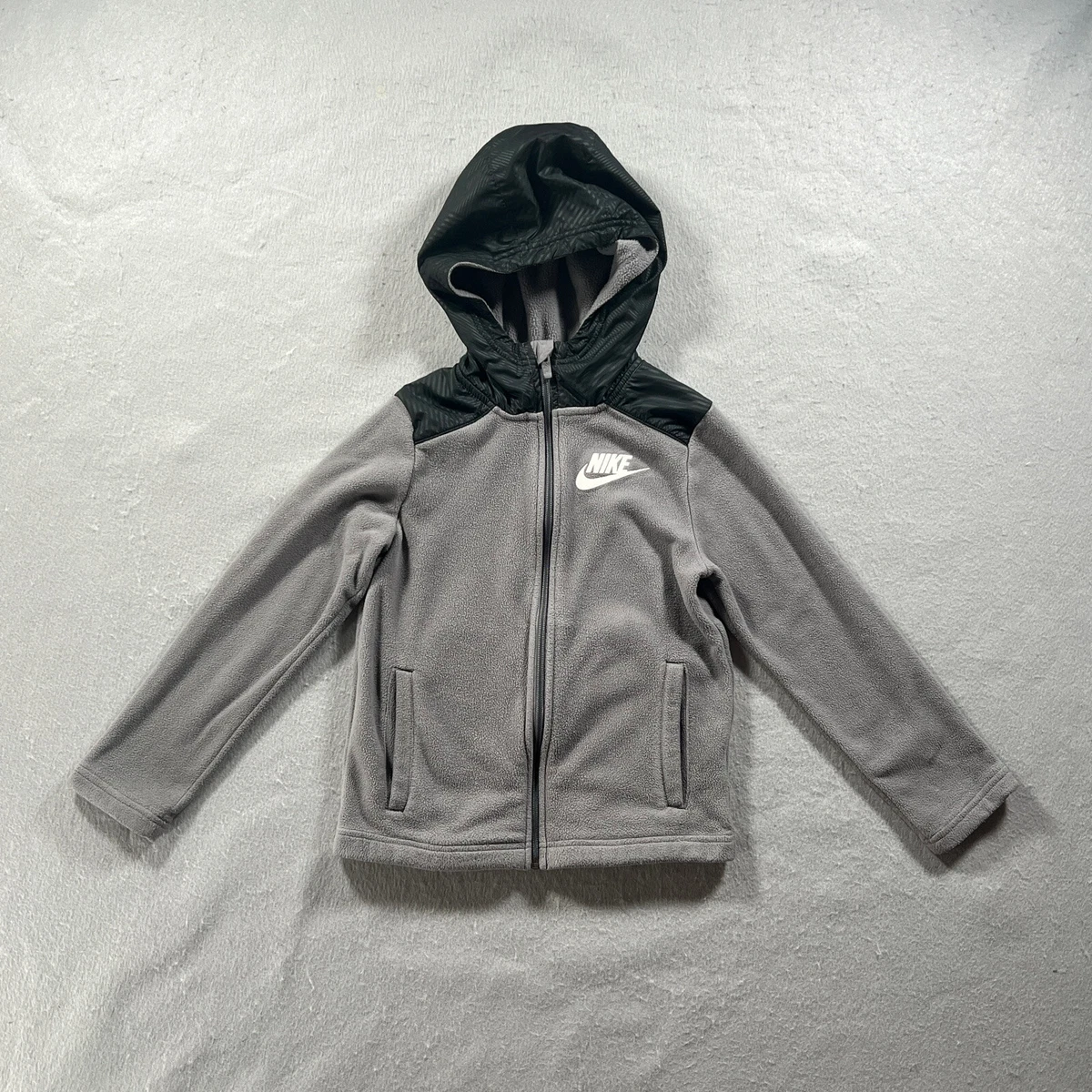 Nike Jacket Boys Youth Small Gray Black Winterized FZ Hoodie Full
