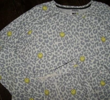 NWT PJ Salvage Gray Leopard SMILEY FACES Sweater SHORTS Pajama/Lounge Set 1X