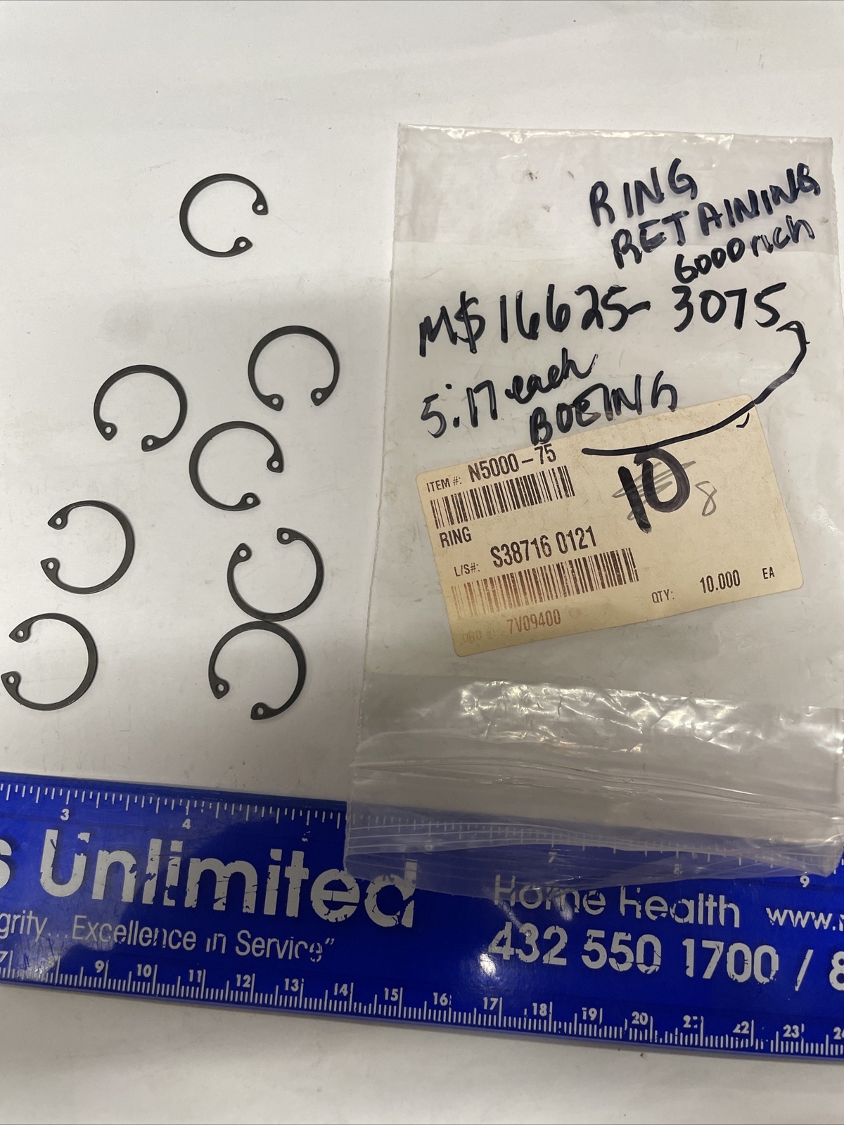 Bell Helicopter Textron Retaining Ring N500075 Or MS166253075 Lot Of