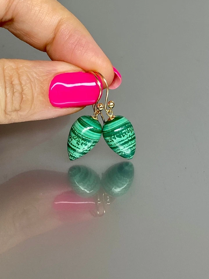 Handmade 925 Sterling Silver Teardrop Malachite Drop Earring Gift 14x10 mm - Image 4 of 4