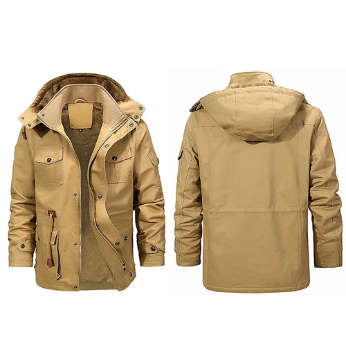 Abrigo parka forrado de lana para hombre con capucha cremallera invierno térmico cálido chaqueta militar Prendas para el torso - Imagen 10 de 20