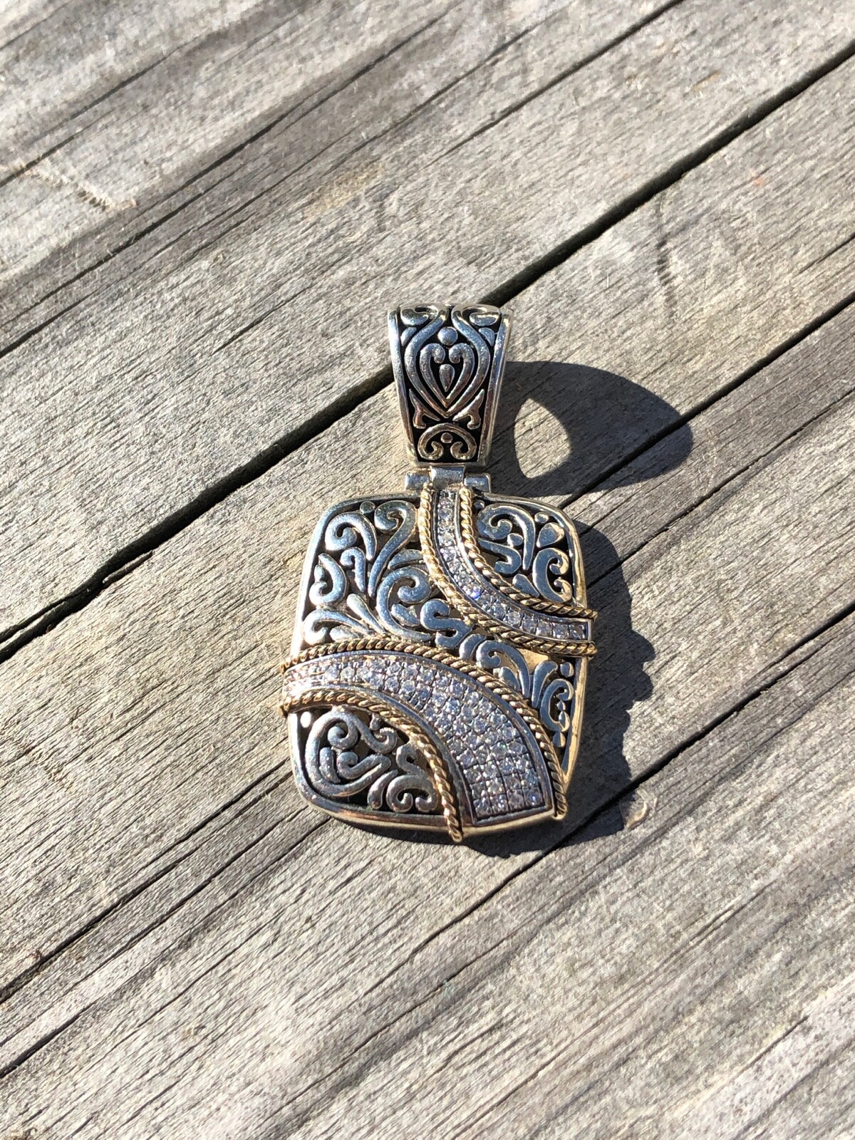 Effy Diamond Rectangular Pendant Sterling Silver … - image 8