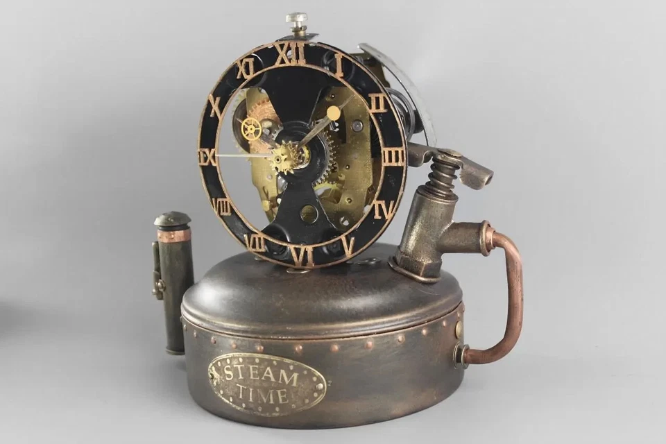 Steampunk Watch USSR Desk Clock Mechanical Skeleton Alarm Handmade Cyberpunk - Image 3 of 4