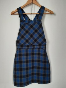 blue plaid pinafore dress
