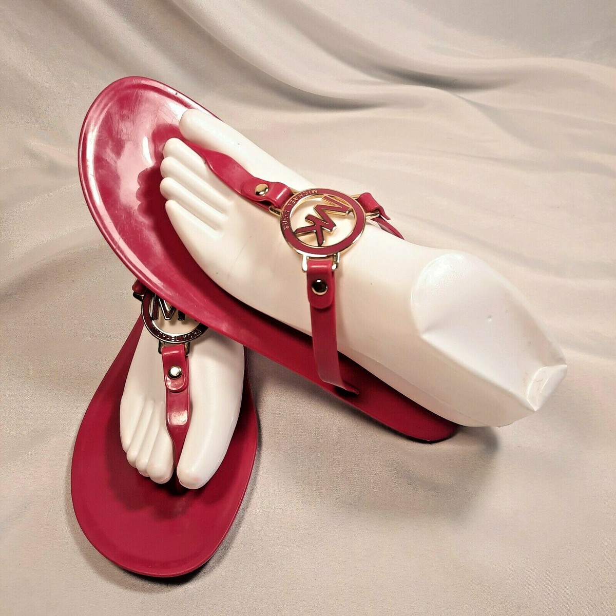 Michael Kors Womens MK Logo Plate Jelly Thong PVC Sandals Pink