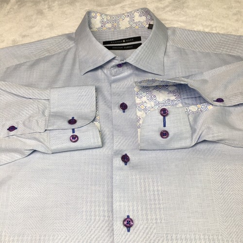 Hammer Made Dress Shirt Mens Size 16.5 Blue Geometric Pattern Long Sleeves - Picture 4 of 10