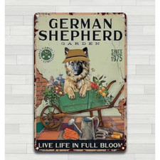 Retro German Shepherd Dog GSD Garden Metal Tin Sign Vintage Style New