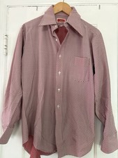 VINTAGE Manhattan Manknit Disco Shirt Fly Collar Brick Print Stretch 16/34 70s
