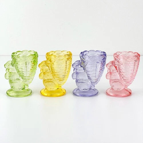 Fenton Vintage 1960s Rabbit Egg Cups Pressed Colored Glass Easter Decor MCM