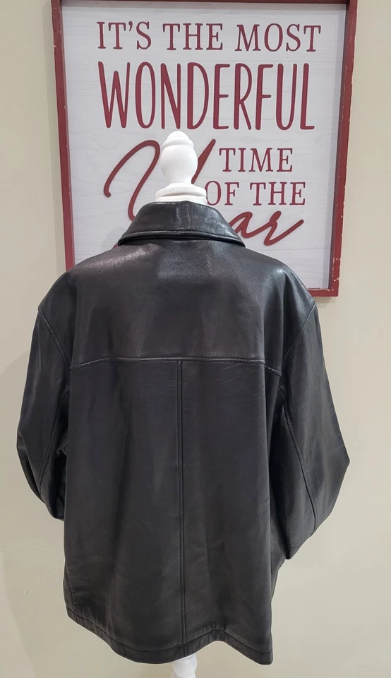 Dockers Men's Black Solid Soft Lamb Leather Jacket Classic Outerwear Zip - Image 4 of 4