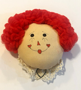 Vintage Handmade Raggedy Ann Folk Art Brooch Pin Red Yarn Hair Doll Face