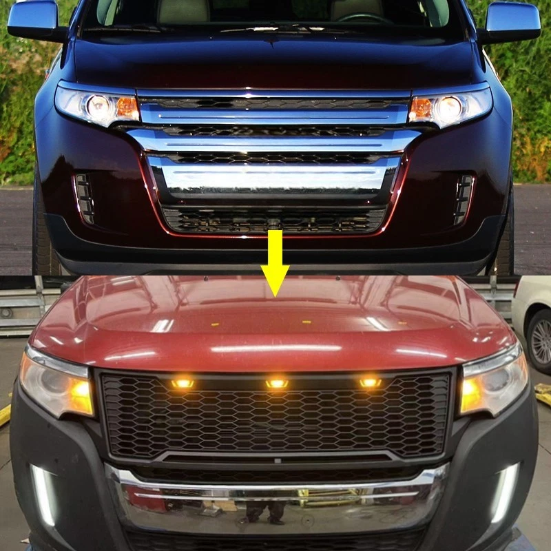 Rejilla delantera negra apta para Ford EDGE 2011-2014 con luz LED parrilla de parachoques Foto 3 de 4