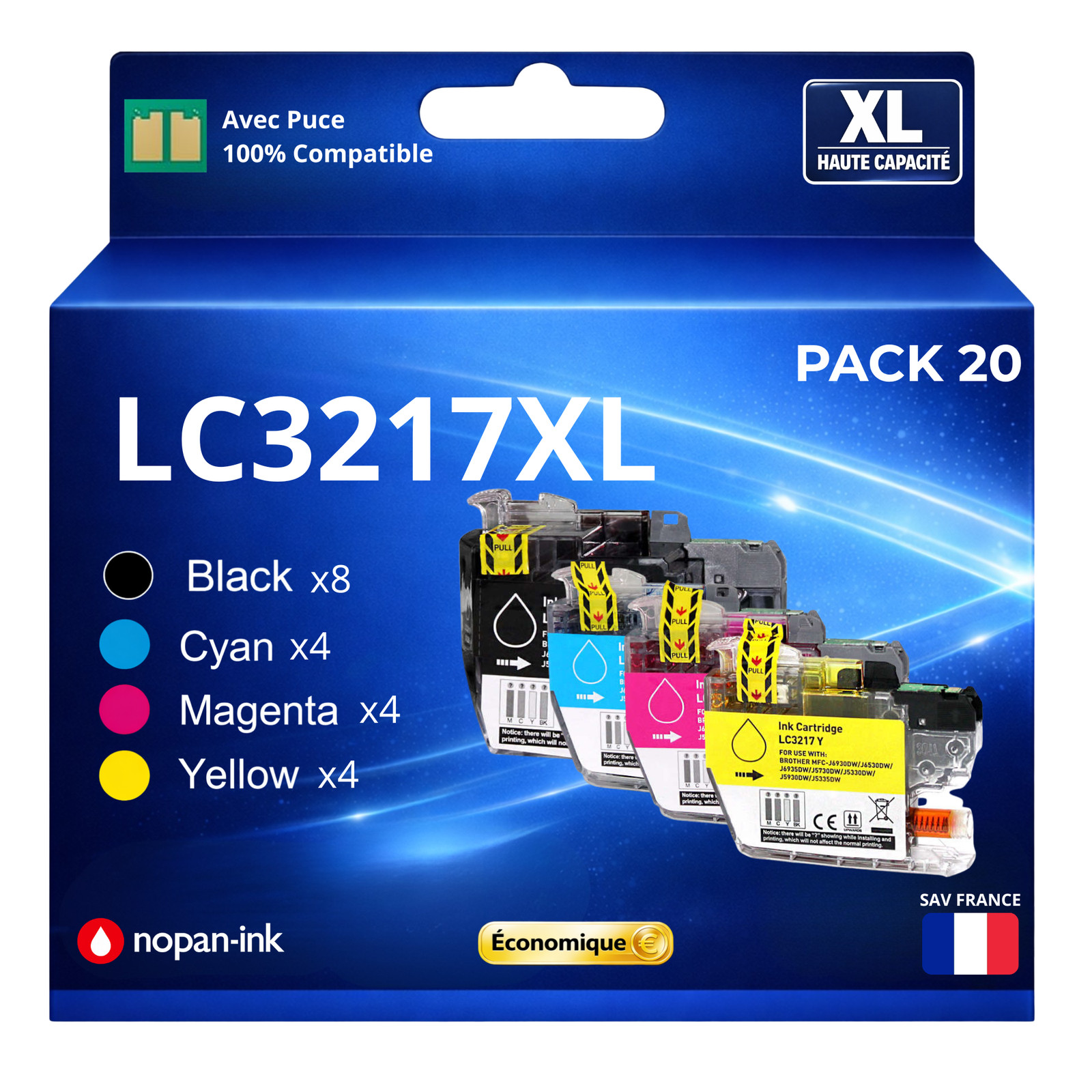 Encre LC3217 compatible Brother XL pour impressions nettes sans bavure