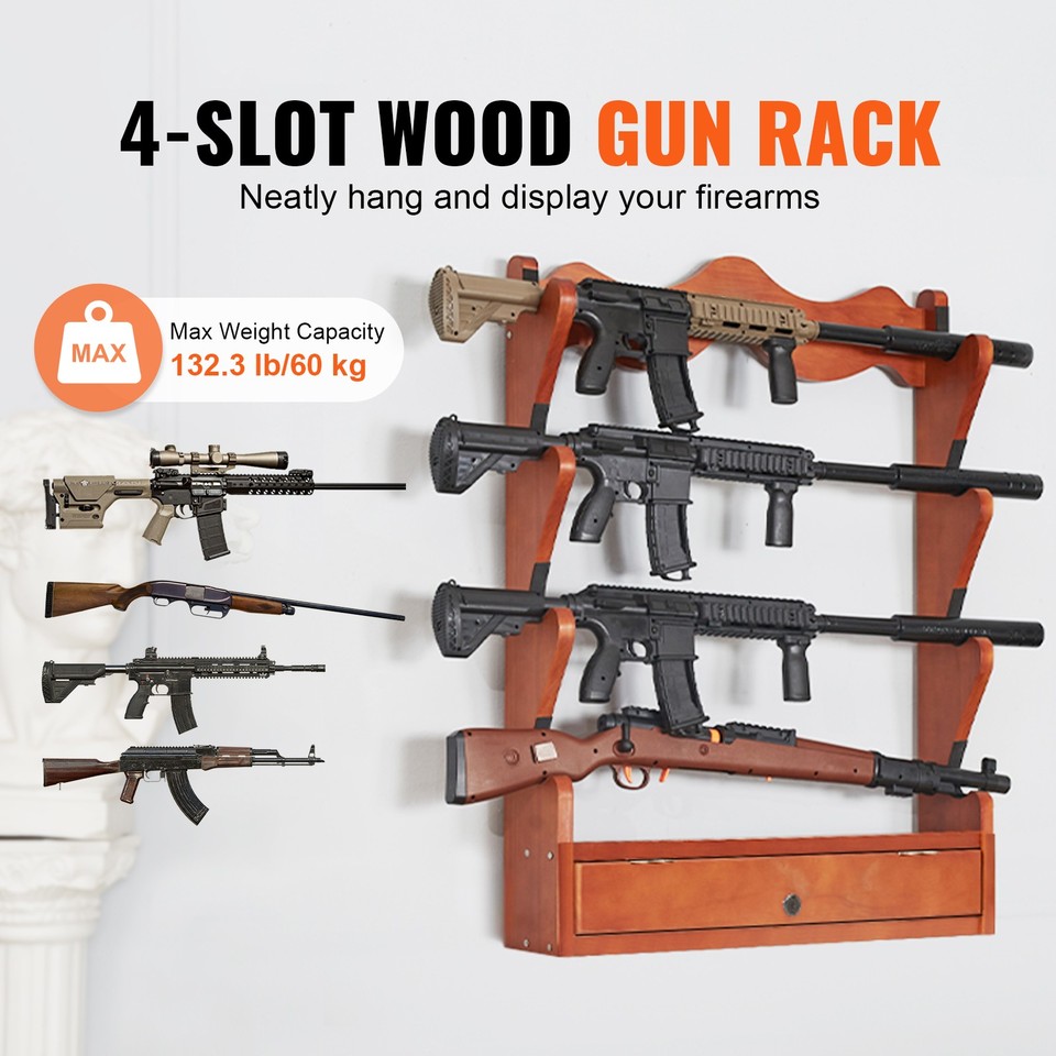 Uimoso Gun Rack 4-Slot Wood Gun Rack Wall Mount Gun Display Rack holds ...