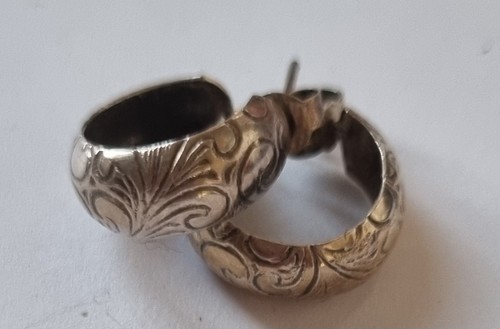 Vintage 925 Sterling Silber Creolen geätzt Design - Bild 1 von 6