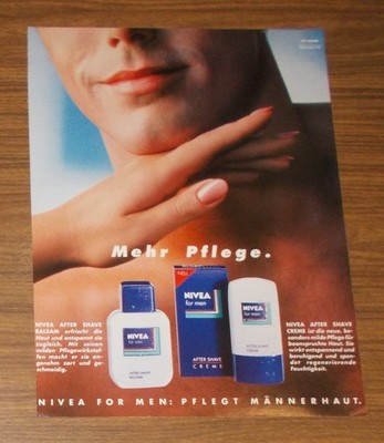 Seltene Werbung vintage NIVEA FOR MEN After Shave Balsam Creme Mehr Pflege 1990