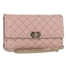 Valentino Garavani Rockstud Spike Wallet on Chain Quilted Leather Pink  Shoulder