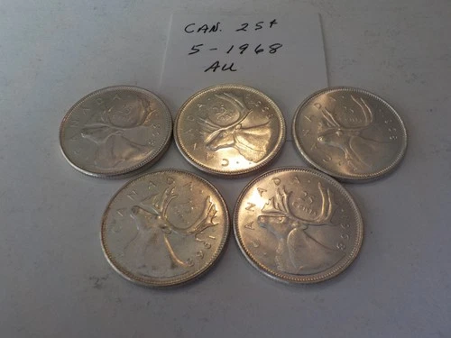Lot  of   5   Canadian   Quarters   1968  AU
