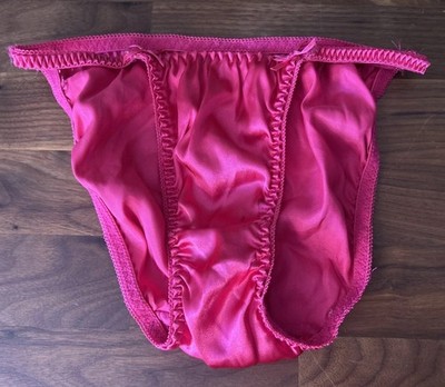 VTG Joe Boxer satin HOT Pink String Bikini Panties Sz Small Second Skin Bows