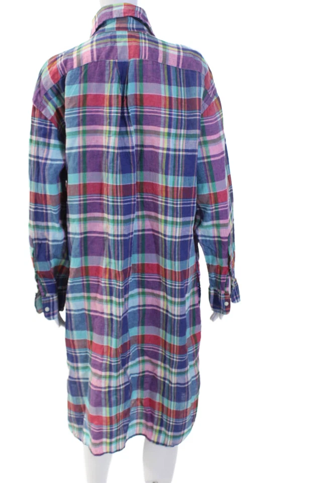 Polo Ralph Lauren Women Blue Plaid Shirt Dress Collared Long Sleeve Size 10 - Image 3 of 4