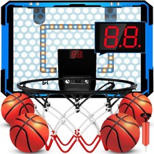 Indoor Basketball Hoop for Kids, Over The Door LED Light Mini Blue
