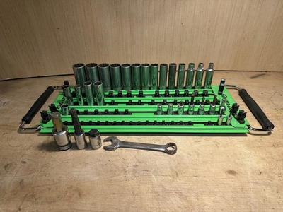 #ad Snap on Socket Lot on 76 post Twist Lock Tray Vintage Deep dish Swivel amp; Hex $325.00