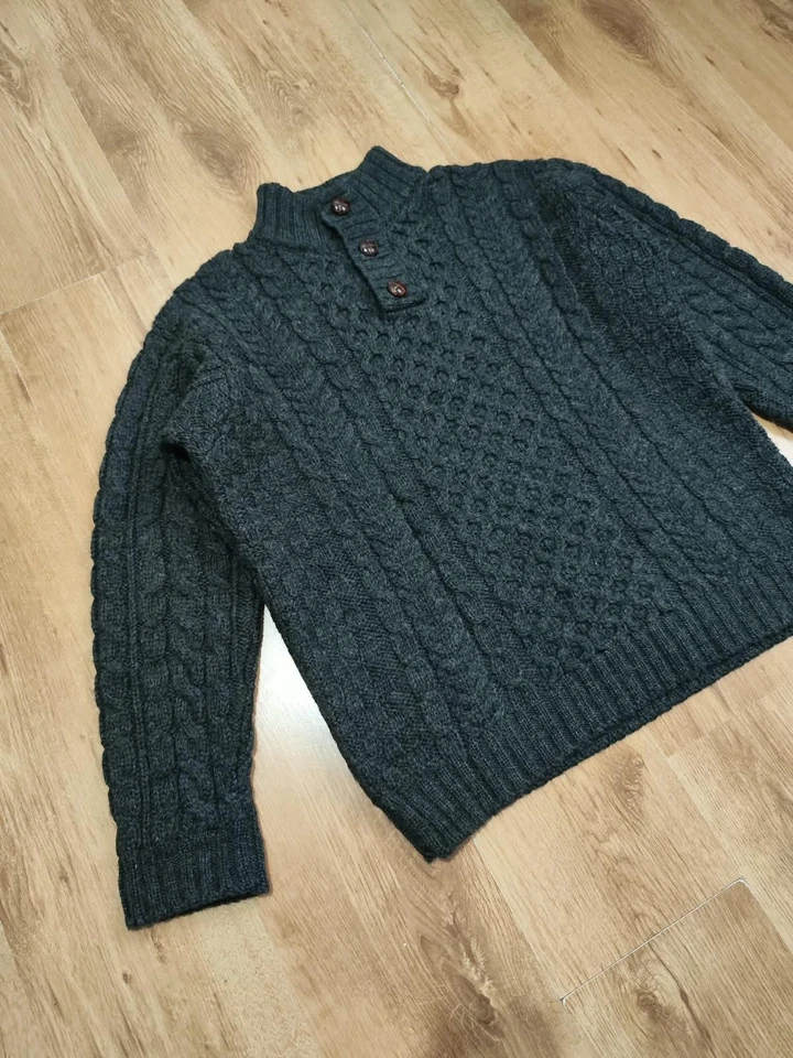 Men's vintage L.L. Bean Wool Sweater Cable Knit Fisherman Made in Ireland size L - Bild 2 von 4