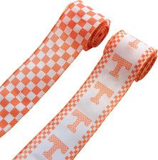 2 Rolls 10 Yards Tennessee Vols Ribbon for Gift Wrapping, Orange White Checkered